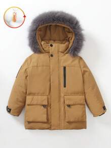 SHEIN Kids Mid-Length Down Jacket, 2024 New Arrivals, Boys/Girls, Toddlers, Thickened Work Wear Down Coat
