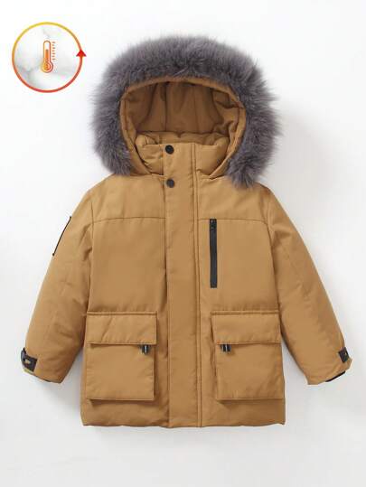 SHEIN Dziecięca kurtka puchowa średniej długości, nowości 2024, chłopcy/dziewczęta, maluchy, zagęszczony płaszcz roboczy