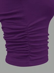 INAWLY 1 chiếc áo không tay cổ bẻ xếp ly màu trơn cho nữ - Màu tím  Violet - Xem 4