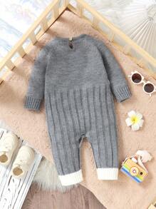 Baby Girl Khaki Casual Cute Bear Graphic Sweater Crawler Outfit - Grey - View 2