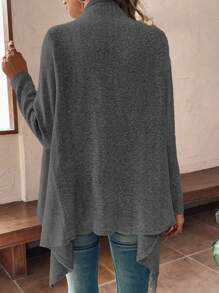 SHEIN LUNE Cárdigan de manga larga con cuello drapeado, cruce, adornado con flecos y bajo asimétrico de unicolor