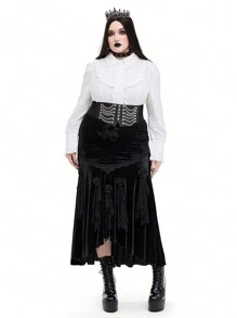 Whyspr 深色朋克哥特风格白色荷叶边褶皱长袖优雅复古女式衬衫 - 白色 - 查看 6