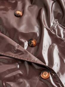 Slaydiva Women's Elegant Double-Breasted Glossy PU Trench Coat, Autumn