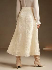 Anewsta Jacquard Sequin Embellished A-Line Skirt In White - Apricot - View 5