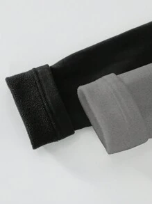 SHEIN BASICS 2 件纯色针织圆领长袖修身短款 T 恤，升级保暖面料，保暖内衬，不显臃肿，基本款弹性百搭秋冬女式上衣 - 淺灰色 - 查看 9