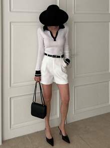 DAZY Women Colorblock Polo Collar Fitted Sweater,Fall Clothes