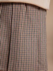 PrepCrw 年轻女孩经典格子复古裙，秋冬季休闲日常穿着 - 棕色 - 查看 7