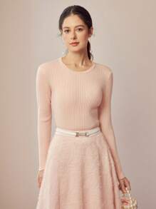 MOTF PREMIUM 100% PURE WOOL SOLID SLIM FIT RIBBED KNIT SWEATER, KNIT PULLOVER FALL WINTER - Dusty Pink - View 9