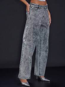 MUSERA Acid Wash Straight Leg Jeans 90's Y2k Cute Sexy Summer Spring - Light Wash - View 3