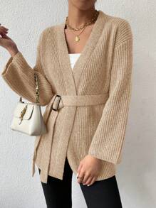SHEIN Clasi Women's Solid Color Drop Shoulder Long Sleeve Loose Cardigan, Casual Style, Autumn/Winter
