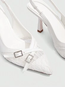 CUCCOO CHICEST 女士白色蕾丝尖头高跟鞋派对新娘结婚周年纪念鞋 - 白色 - 查看 6