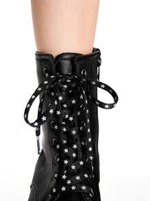 ROMWE Goth 1 对星形图案扁平鞋带，运动/休闲鞋带装饰 - 黑色 - 查看 1