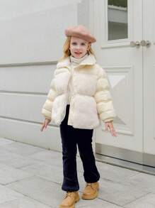 Young Girl Elegant Quilted With Rabbit Fur Trim Padded Coat For Winter - Champagne - View 4