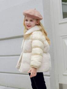 Young Girl Elegant Quilted With Rabbit Fur Trim Padded Coat For Winter - Champagne - View 5