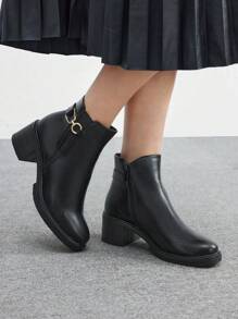 CUCCOO BIZCHIC Giày cao đến mắt cá chân có khóa kéo sành điệu dành cho nữ - màu đen - Xem 3