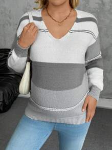 SHEIN Suéter casual de rayas de color mixto para maternidad, para ir al trabajo y uso diario, para el invierno