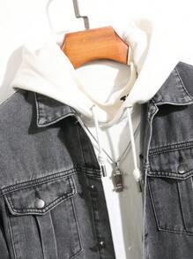 Manfinity Homme 男士休闲洗水宽松牛仔夹克秋季 - 灰色 - 查看 3