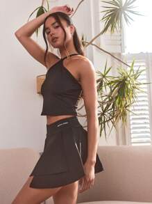 Musera Sport Wrap Over High Split Hem Women Sports Tennis Skirt, Padel, Racquetball, Pickleball Gym Fitness - Black - View 4