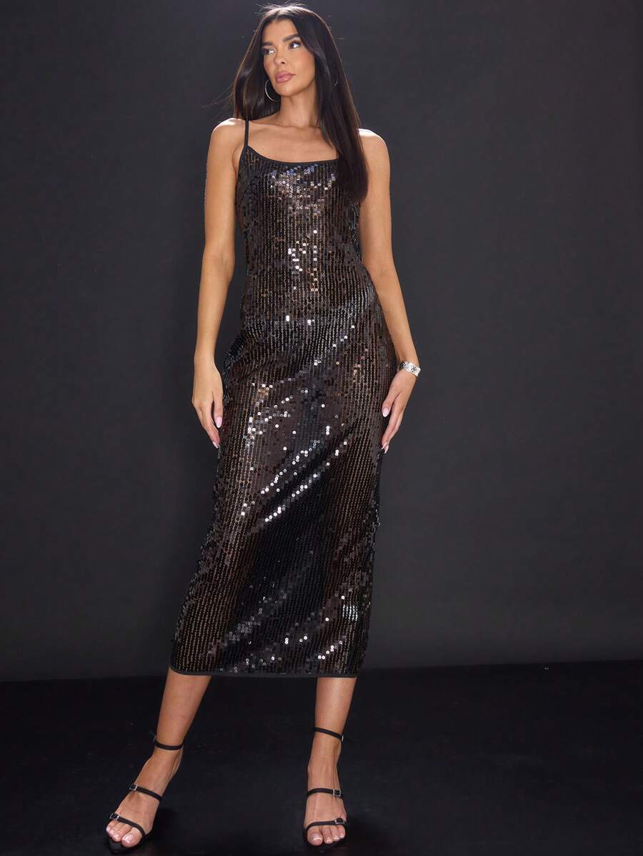 MUSERA Sequin Slip Dress Elegant Spring Summer Vacation Party Fall Festival - Black - View 1