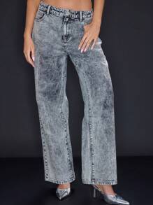MUSERA Acid Wash Straight Leg Jeans 90's Y2k Cute Sexy Summer Spring - Light Wash - View 2