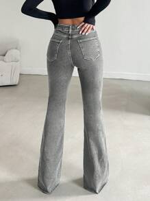 EURMUSE 98%Cotton Ladies' Solid Color Simple Style Jeans - Light Grey - View 2