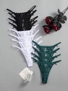 12 chiếc/gói quần lót ren G-string lãng mạn cho phụ nữ, nhiều màu sắc, đồ lót phong cách gợi cảm - Nhiều màu - Xem 2