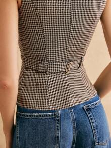 Poéselle 法国复古法式短背心，休闲女式上衣，棕色背心，经典方领，百搭时尚，FW24