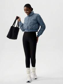 VARSITIE High Collar Long Sleeve Warm Basics Women Sports Winter Coats - Grey - View 4