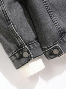 Manfinity Homme 男士休闲洗水宽松牛仔夹克秋季 - 灰色 - 查看 4