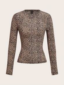 SHEIN EZwear 3pcs/Set Plus Size Women Leopard & Zebra Print Round Neck Long Sleeve Tight Casual T-Shirt Set, Suitable For Autumn/Winter - Multicolor - View 4