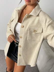 SHEIN LUNE Cappotto lungo da donna, spesso e caldo per l'autunno/inverno - Albicocca - Visualizzare 1