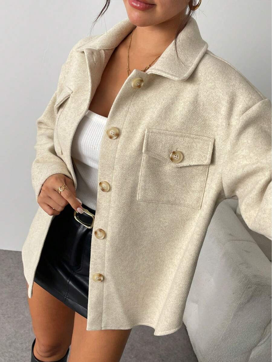 SHEIN LUNE Cappotto lungo da donna, spesso e caldo per l'autunno/inverno - Albicocca - Visualizzare 1