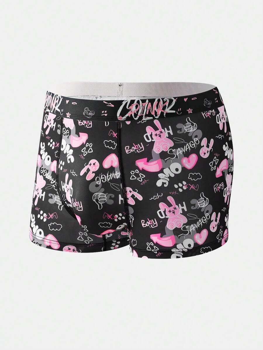 NotGurli Men'S Letter & Cartoon Rabbit Print Boxer Shorts