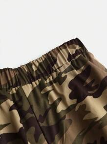 SHEIN Girlism Conjunto informal de 2 piezas para adolescentes: sudadera con capucha con bloque de color y estampado de letras + pantalones holgados de camuflaje, estilo callejero, de vuelta al colegio