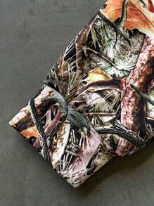 PAVTROS Manfinity Streetrush Men's Solid Color Splicing Front Zipper Long Sleeve Letter Print Hoodie Sweatshirt - Army Green - View 3