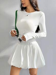 SHEIN EZwear Women's Trumpet Sleeves Bubble Mini Dress - White - View 1