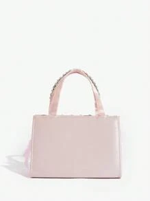 SHEIN ICON 女士手提包，时尚、简约、个性、百搭、甜美酷炫女孩、辣妹、千禧一代、街头风、人造羽毛、钻石，适合鸡尾酒会、派对、舞会、俱乐部、约会、生日、晚会、约会之夜 - 粉色 - 查看 4