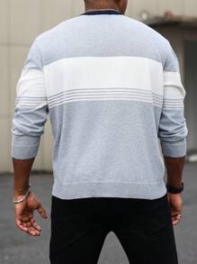 Manfinity Homme Plus Size Heren Color Block Patchwork Gebreide Trui, Casual Voor Herfst/Winter Grijze Trui