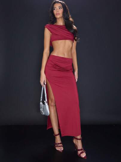 MUSERA Draped Waist Slinky Maxi Skirt Sexy Elegant Summer Sexy Party