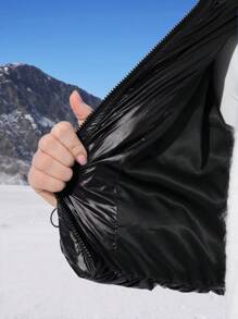 SHEIN EZwear 黑色女式梭织立领长袖褶裥棉衣 - 黑色 - 查看 10