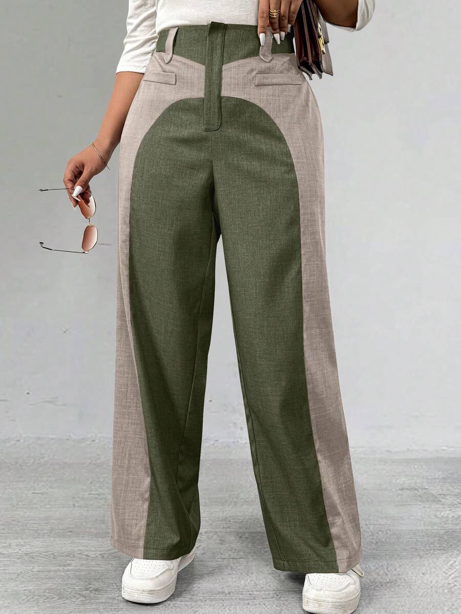 Calvaya Quần ống đứng giản dị màu trơn cỡ lớn có túi giả - Nhiều màu - Xem 1