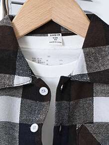 SHEIN Young Boy Plaid Shirt And Ripped Jeans - Multicolor - View 5