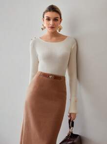 MOTF PREMIUM Jersey de ajuste ceñido con detalles de botones dorados de lana sólida