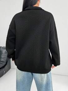 SHEIN EZwear 大码女式黑色高领运动衫，秋装 - 黑色 - 查看 2