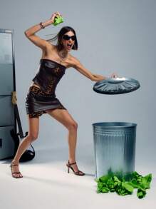 SHEIN Unity 口袋装饰豹纹正面仿皮抹胸上衣 - 棕色 - 查看 5