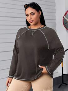 SHEIN EZwear 大码撞色圆领长袖秋季 T 恤