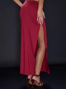 MUSERA 垂褶腰身性感修身长裙，优雅夏日派对必备 - 酒紅色 - 查看 4