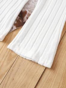 SHEIN 女婴休闲罗纹设计衬衫和喇叭裤两件套 - 白色 - 查看 7