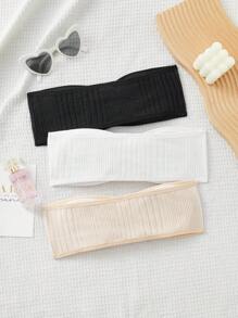 SHEIN 3pcs/Set Tween Girls Minimalist Comfy Padded Rib Knit Camisole Set - Apricot - View 2