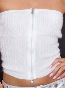 MUSERA Double Zip Bandeau Top Party - White - View 5